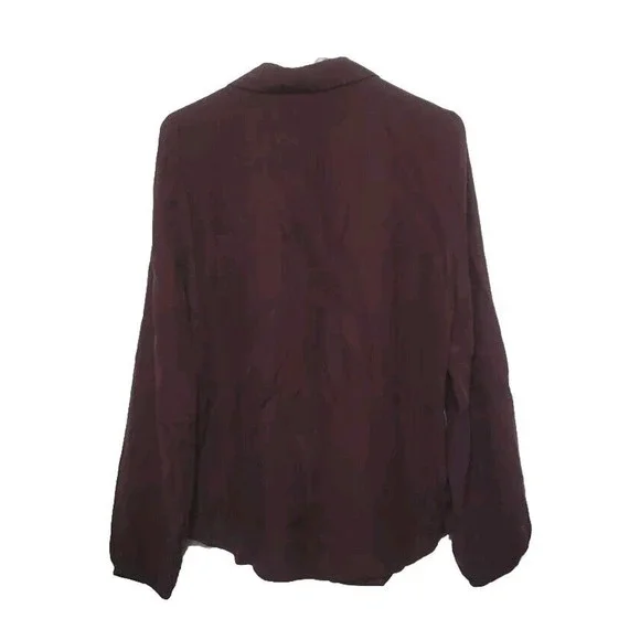 FRAME Le Lace Up Blouse Womens Size M 100% Silk Mahogany Maroon Tie Front - Picture 2 of 8